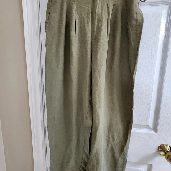 Pants Sans Souci  Khaki Rayon Wide Leg size L waist 16 1/2" - Picture 3 of 11
